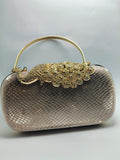 "Gold,silver and brown peacock style Metal Bridal Clutch"
