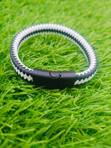 MENS Vintage Black and White braided leather bracelet -22cm faux leather with stainless clasp