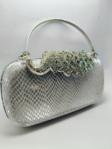 "Gold,silver and brown peacock style Metal Bridal Clutch"