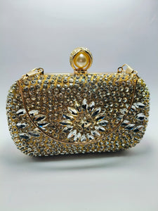 Golden fancy stylish bridal party wedding crystal clutch