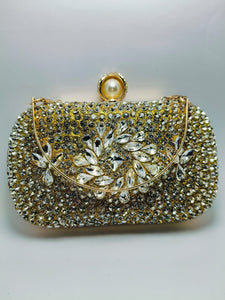 Golden fancy stylish bridal party wedding crystal clutch