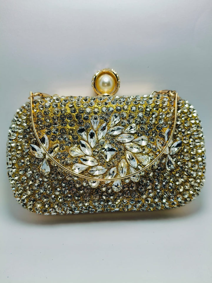 Golden fancy stylish bridal party wedding crystal clutch